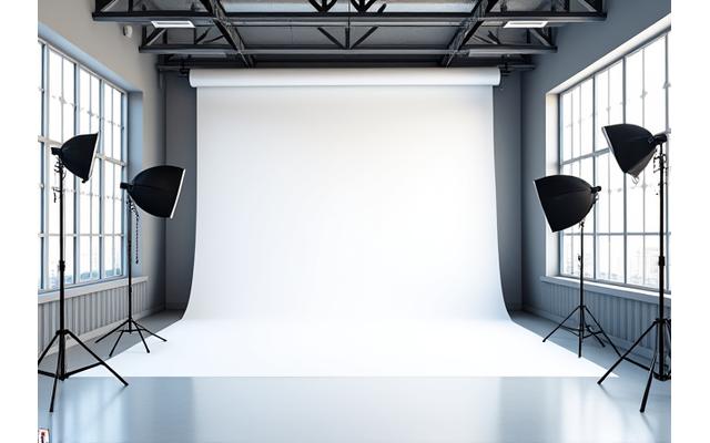 Moderni valokuvausstudio valoilla ja taustoineen